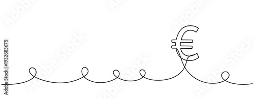 Minimalist euro currency symbol integrated into continuous line art design. No editable stroke