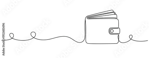 Minimalist continuous line drawing of elegant wallet with button detail. No editable stroke