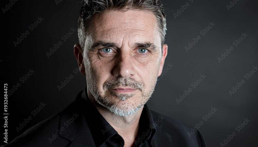 Fototapeta premium Confident mature businessman with gray hair and beard looking directly at camera