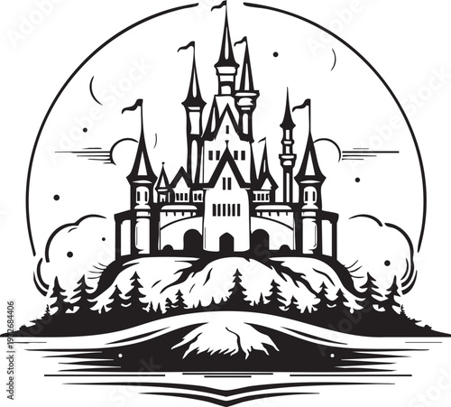 Adobe Illustrator Artw black castle icon logoillustration isolated on white backgroundork