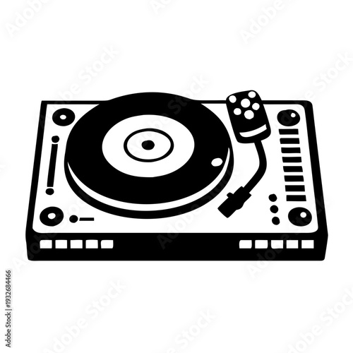DJ turntable icon silhouette illustration for music, electronic, and DJ equipment design use