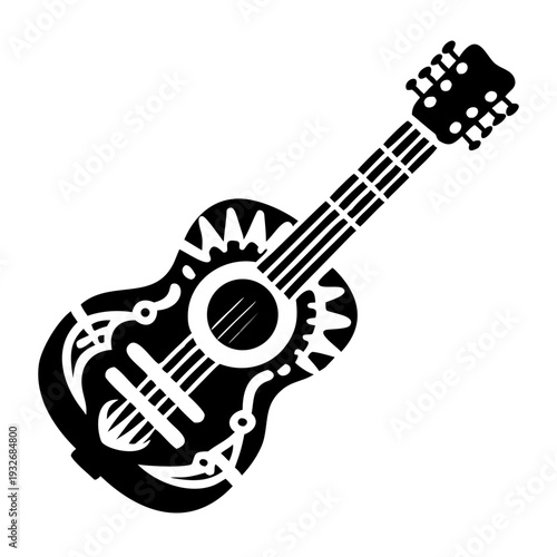 guitar icon silhouette illustration for music, instrument, and entertainment design use