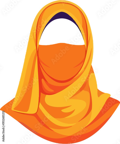 Elegant and minimalist niqab illustration in warm orange tones showcasing traditional modest attire in a clean and sophisticated vector style