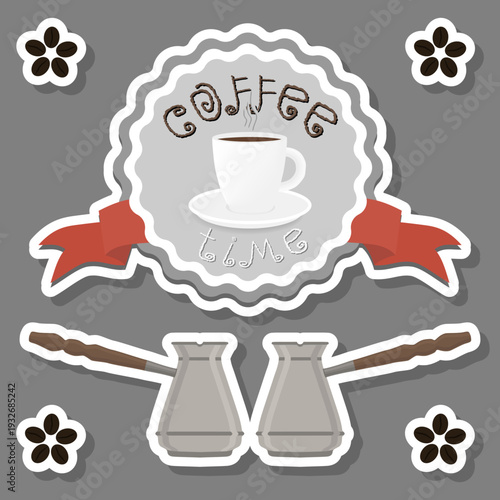logo for white ceramic cup of hot coffee on saucer