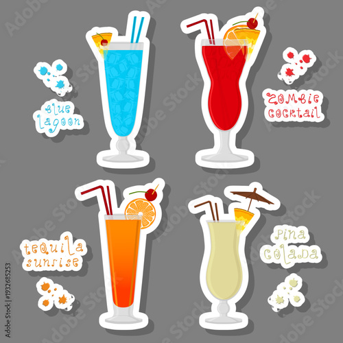 Set bright alcohol cocktails for celebration party