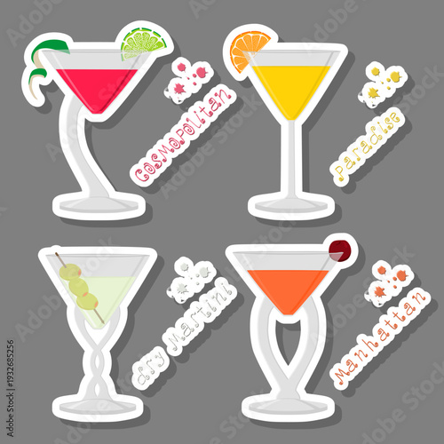 Set bright alcohol cocktails for celebration party