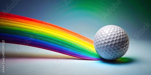 A golf ball rests gently on a vibrant, multicolored arc, symbolizing the inclusive and diverse spirit of the game