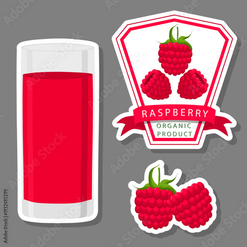 big set different types juice raspberry in glass cup