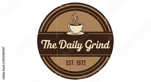 The Daily Grind coffee shop logo with vintage design and established date.