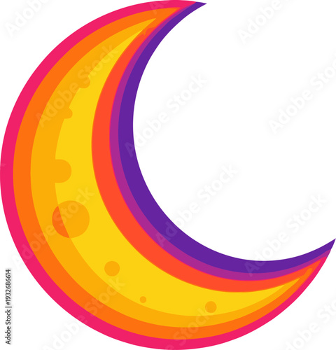 Radiant celestial crescent moon featuring warm orange and pink gradients with subtle crater textures in a modern graphic style