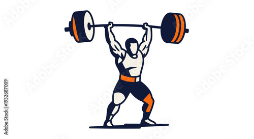 An illustration of a weightlifter lifting a barbell overhead, showcasing strength and power, perfect for fitness or sports related designs.