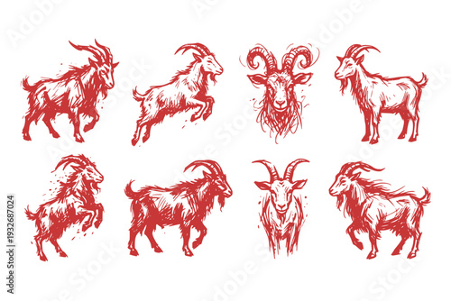Abstract Painted Goat Bold Brush Strokes Chinese New Year Year Goat Zodiac Artistic Vector Set