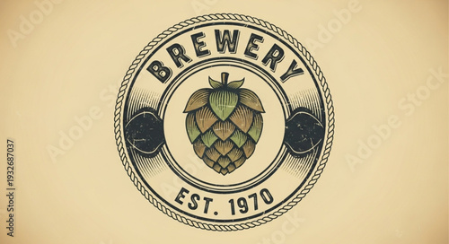 Vintage Brewery Logo with Hops and Established Year, Classic Design.