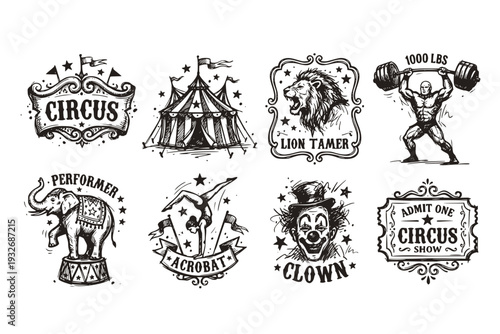 Vintage Circus Show Retro Design Elements Carnival Big Top Entertainment Nostalgic Vector Set