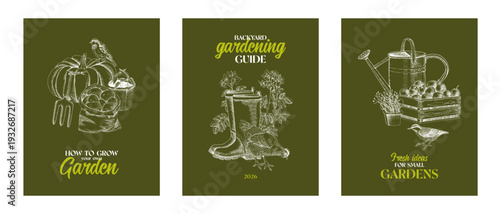 Horticulture and gardening vector cards