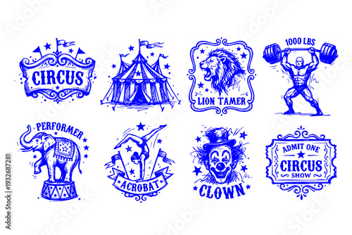 Vintage Circus Show Retro Design Elements Carnival Big Top Entertainment Nostalgic Vector Set
