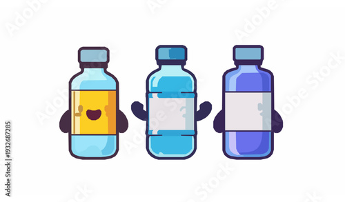 Cute Cartoon Water Bottle Characters Vector Illustration for Kids Isolated on White