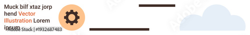 Technology, connectivity, workflow, cloud storage, software, digital solutions. Gear symbol near text and cloud. Technology and connectivity concept for modern digital systems