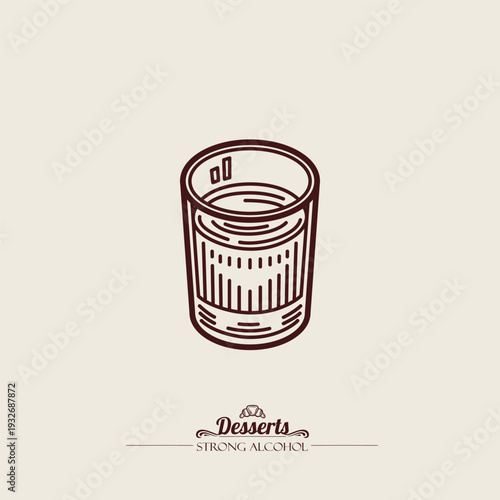 Shot Glass with Strong Short Drink. Line art, sketch style. Vector hand drawn illustration