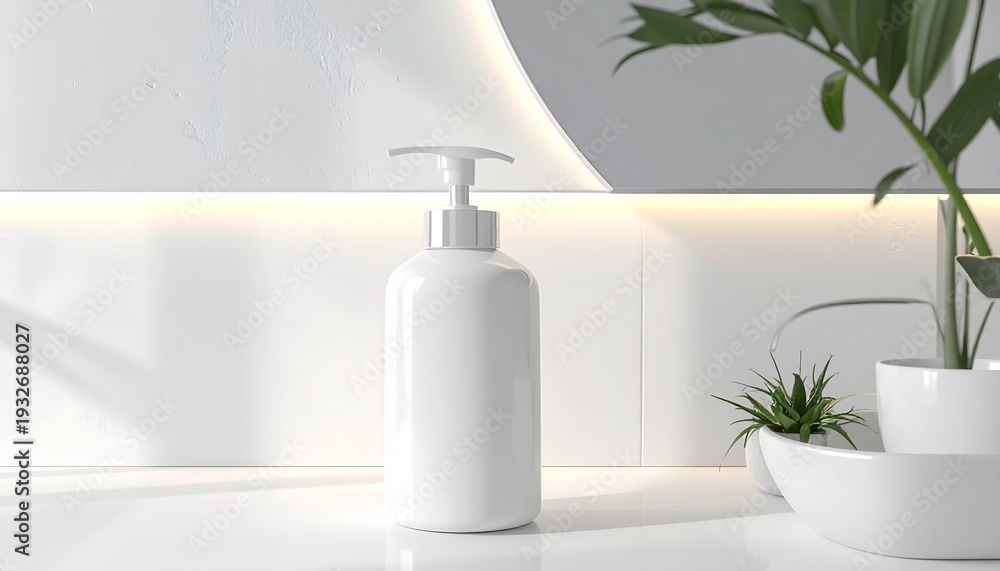 Fototapeta premium Luxury Blank Body Wash Packaging Mockup in Bathroom Setting