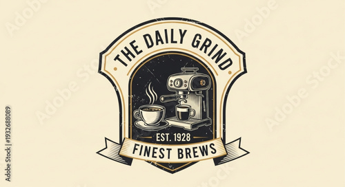 The Daily Grind logo showcases coffee brewing and finest brews since 1928.