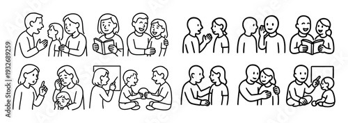 People icons with couple parent child outline