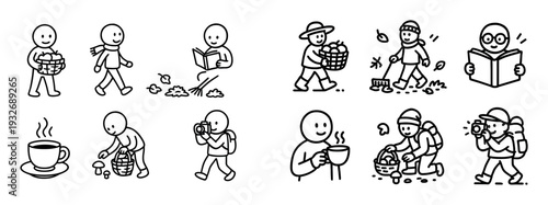 Forest icons with basket mushroom and cup playful