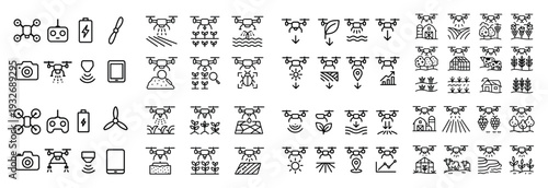 Agriculture icons with drone camera sensor outline