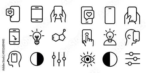 Mobile icons with phone light touch outline