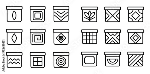 Jar pattern icons with jar lid motifs outline