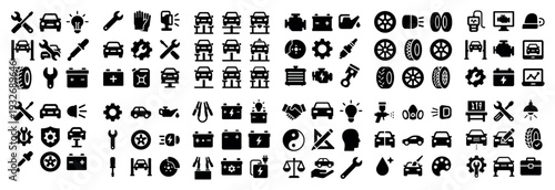 Garage icons with wrench battery tire minimal