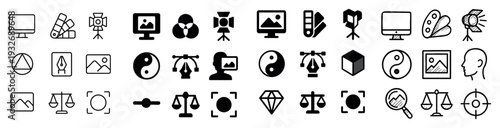 Creative icons with monitor palette camera minimal