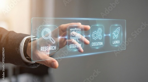 Businessman interacting with virtual project management interface