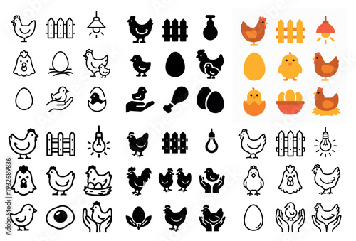 Farm icons with chicken egg chick minimal