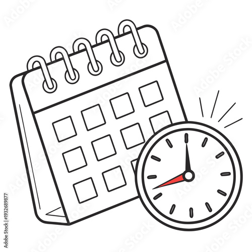Calendar and clock icon, reminder symbol, time management concept, deadline notification, event planning illustration, schedule keeper
