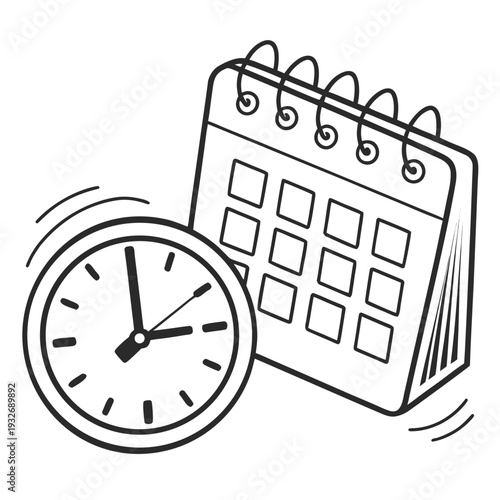 Calendar and clock icon, time management illustration, deadline concept, schedule reminder, event planning symbol, productivity