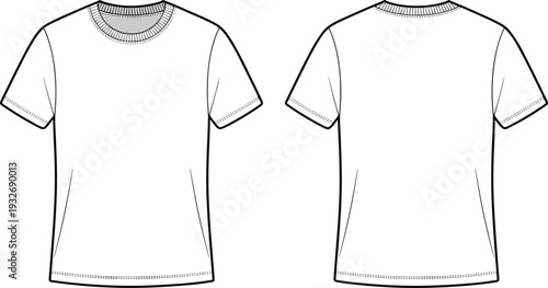 Two white t- shirts displayed front and back with short sleeves and round necklines t-shirt clothing