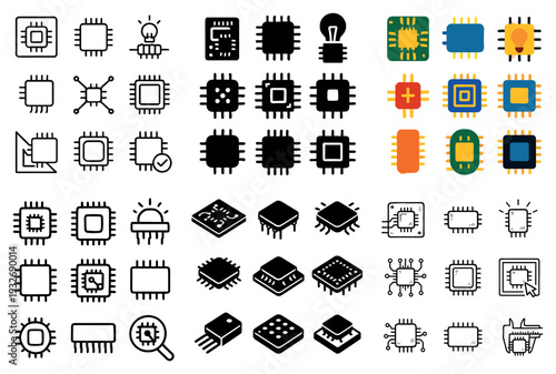 Technology icons with chip circuit cpu minimal
