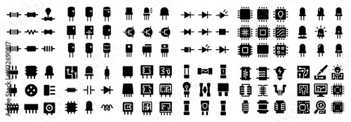 Electronic icons with chip and diode minimal outline