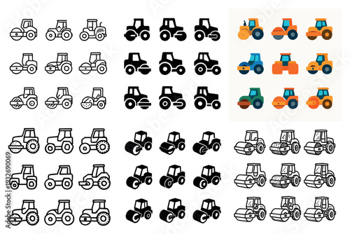 Agriculture icons with tractor wheel and tire colorful