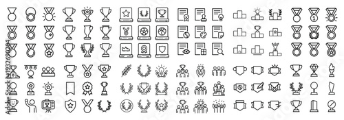 Achievement icons with trophy medal laurel outline
