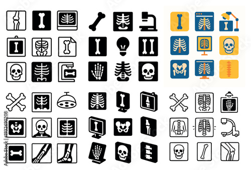 Medical icons with bone skull rib minimal