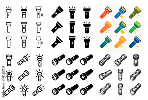 Utility icons with flashlight torch beam minimal