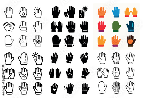 Safety icons with glove mitten minimal colorful