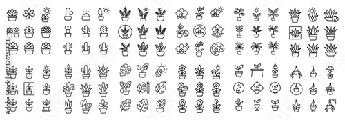 Botany icons with plant pot leaf outline