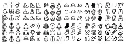 Clothing icons with boots hat gloves minimal outline