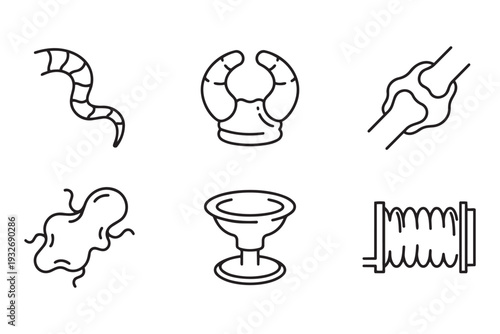 Soft Robotics, Flexible Automation and Bio-inspired Robotic Systems Minimalist Mono-line Icon Set Vector Illustration