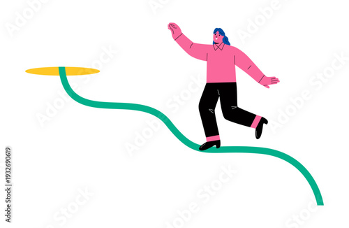 Business woman strives forward. Concept of professional occupation. Flat vector illustration isolated on white background