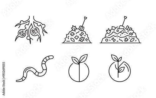 Set of icons illustrating elements of soil health and plant growth
