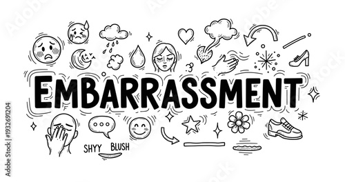 Embarrassment concept with emotive sketches and doodles highlighting awkward moments